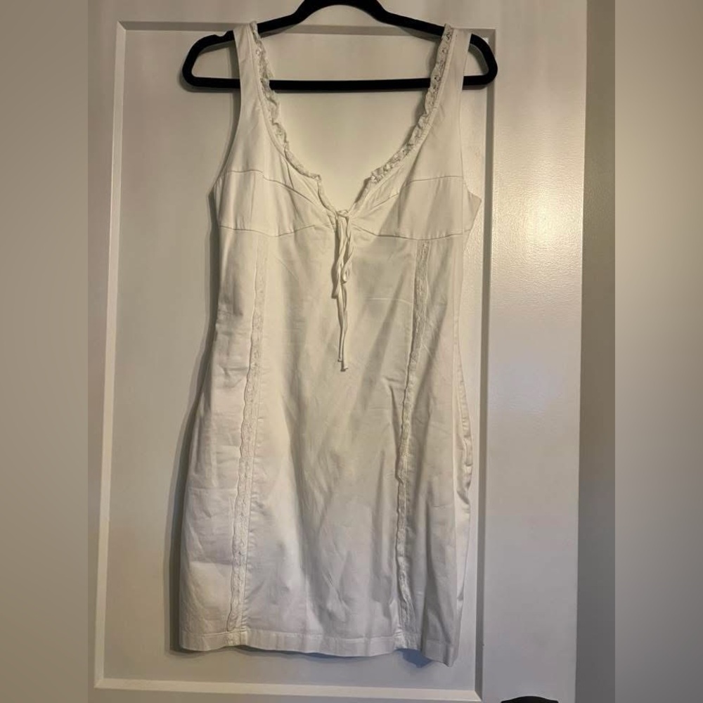 White Sleeveless ZARA Dress with Lace Trim